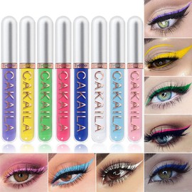 evpct 8 Colors Colored Colorful Matte Liquid Makeup Eyeliner Liquid Set Stamps Shapes for Eyes, Pink Red Yellow Blue Purple White Black Liquid Eyeliner Waterproof Color Eye Liners Pencil for Women 01
