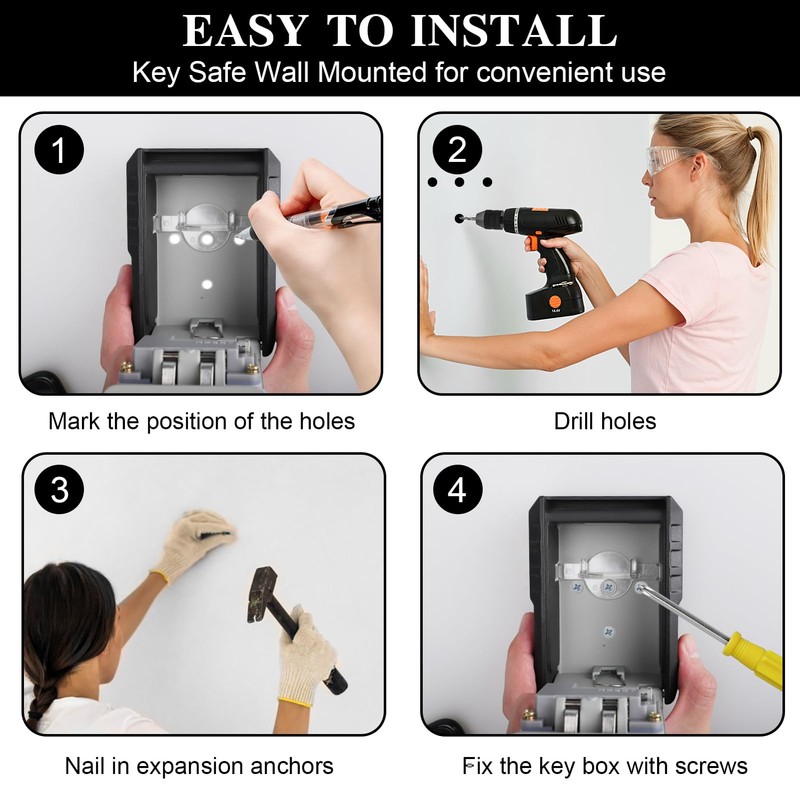 Wall Mounted Key Safe with Combination Code, Weatherproof Key Safe