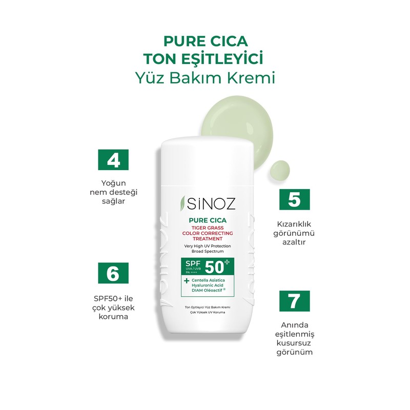 Sinoz,Pure Cica Color Correcting Treatment Fluid Sunscreen SPF50+ / PA++++