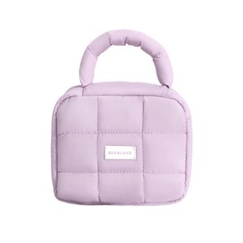 FEISHIONG Cotton Makeup Bag，Puffy Quilted Makeup Bag，Cute Travel Toiletry Bag，with Compartments，Portable Waterproof Squeezable and Non Deformable (Purple)