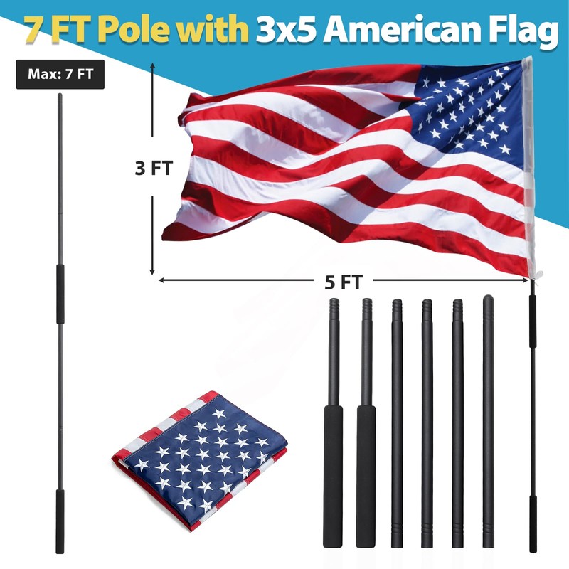 Portable Flag Pole, 7 ft Flag Poles for 3x5 Flags