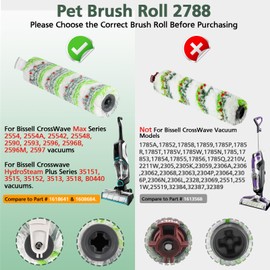 3 Pack Multi-Surface Pet Brush Rolls 2788 and Vacuum Filters 1866 Compatible with Bissell CrossWave Max 2554 2554A 2590 2593 2596, HydroSteam 35151 3515 35152 3513 3518 Vacuums, Part 1618641, 1608684