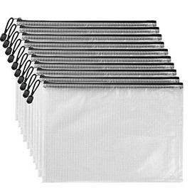 AUSTARK 10Pcs Zippered File Bags, PVC Mesh Document Pouch with Zipper, Receipts Organizer Pencil Bags for Office School Home Travel (B4 Size 15 x 11 Inches, White and Black)