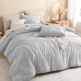 Litanika California King Comforter Set Light Grey, 3 Pieces Tufted Boho Farmhouse Bedding Comforter Sets, Lightweight Fluffy Comforter Bed Set All Season (104x96In Comforter & 2 Pillowcases)