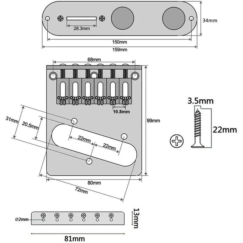 Jiayouy Carved Roller Telecaster Bridge 6 String Saddle Bridge Plate