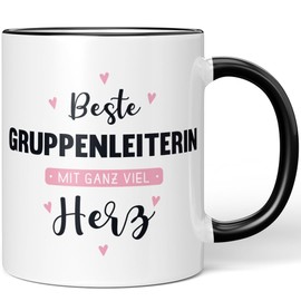 JUNIWORDS Tasse, Beste Gruppenleiterin, mit ganz viel Herz, Schwarz (6046209)