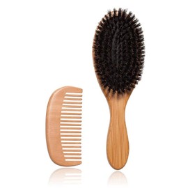 NOORNOVA 100% Boar Bristle Hairbrush Set - Featuring Gentle Natural Bristles, Ideal for Thin and Fine Hair With 1 Wooden Comb Included | Restore Hair Shine & Texture