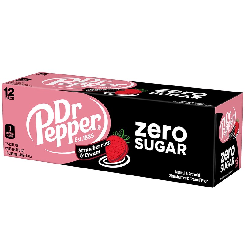 Dr Pepper Zero Strawberries and Cream Soda, 12 fl oz