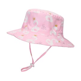 Lacofia Baby Sun Hat, Summer Hat for Toddlers, Boys, Girls, Kids, UPF 50+ Wide Brim Beach Cap with Adjustable Chin Strap - Bucket Pink Swan