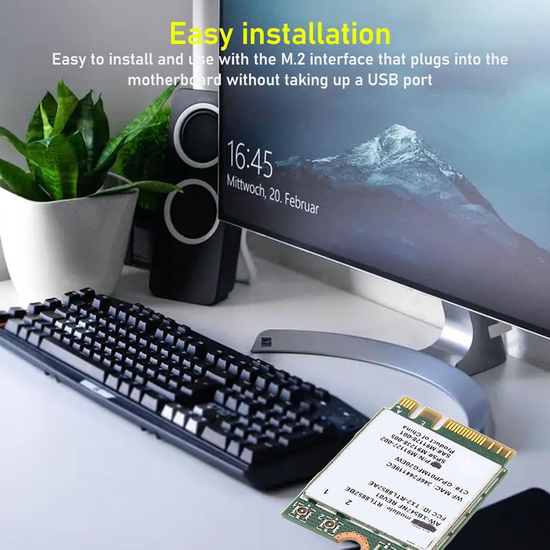 Yunseity RTL8852BE Bluetooth 5.2 M.2 WIFI6 WiFi Card 1800Mbps Dual