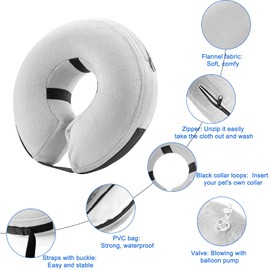 AKOFIC Inflatable Collar for Dogs and Cats, Comfy Dog Protective Inflatable Cone Pet Recovery Collar, Soft Adjustable Inflatable Basic Dog Collars for Recovery from Surgery or Wounds (Large, Grey)