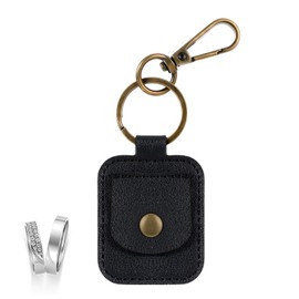 InnoHHustle Leather Ring Holder Keychain, Portable Gym Ring Holder Jewelry Keychain Travel Pouch for Wedding Necklace（Black）