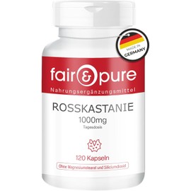 Fair & Pure Rosskastanie 1000mg pro Tag, 120 Stück, veganes Nahrungsergänzungsmittel ohne Zusätze, in Deutschland hergestellt