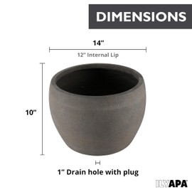 Ilyapa 14 Inch Tall Modern Concrete Planter - 14x10 Inch Outdoor/Indoor Plant Pots with Drainage - Cement Vase Planters for Plants, or Tree