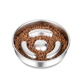 RooXchowla Slow Feeder Dog Bowl Stainless Steel，8-inch Diameter Dog Slow Feeder Bowl，Heavy Duty with Non-Slip Rubber Base，4Cups Capacity for Medium & Large Dogs to Slow Down Eating