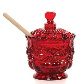 Honey Jar/Pot - Eyewinker "Eye Winker" Pattern - American Made - Mosser Glass USA (Red)