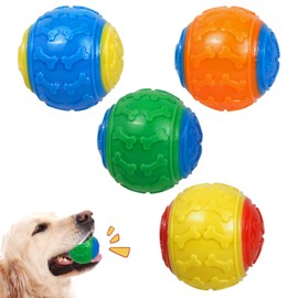 4 Pcs Dog Toys Indestructible Ball, Dog Balls Squeaky Indestructible Kong Balls For Chuck It Balls Medium Interactive Rolling Ball Toy For Medium Small Pets Interactive Play
