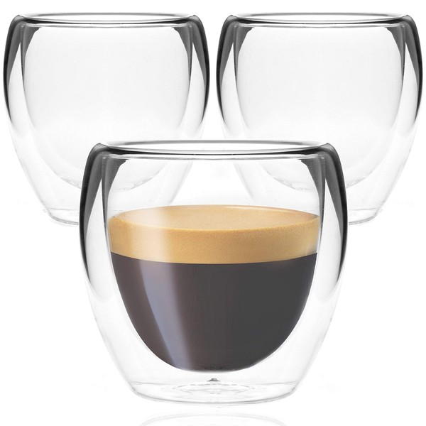 Youngever 3 Pack 150ML Espresso Cups, Double Wall Thermo Insulated Espresso Cups, Glass Coffee Cups, 5 Ounce (Tall)