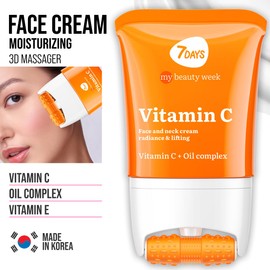 7Days Gesichtscreme mit Vitamin C + Massagegerät, verjüngend, aufhellend und nährend für die Haut, Lifting-Effekt und feuchtigkeitsspendend, koreanische Kosmetik, Anti-Aging, 80 ml