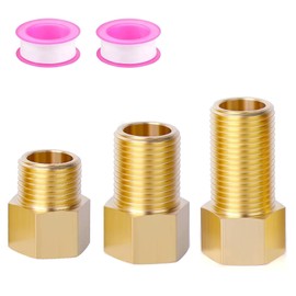 1/2" Brass Pipe Extension Fitting, 1/2" Female to 1/2" Male Pipe Connector Fitting, Brass Hex Bushing Adapter Reducer Adapter for Tub Spout/Shower with Teflon Tape (2PCS), Length 30/40/50MM (3PCS)