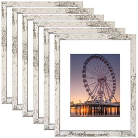 BESCRCL 11x14 Picture Frame Distressed White Set of 6, Display Pictures 8x10 with Mat or 11x14 without Mat, Photo Frames for Wall Mounting