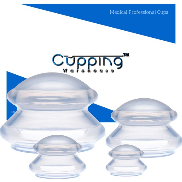 Silicone Cupping Therapy Set Supreme 4 DEEP PRO 6065 (4 Sizes) Professional Hard Sturdy Advanced Treatment Cups for Deep Vacuum Suction Massage for Muscle, Joint, Fascia, Lymph & More