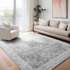 Triohero 6x9 Area Rugs Non Slip Large Oriental Area Rug Washable Boho Rug Stain Resistant Foldable Floor Rug Fade Resistant Ideal Indoor Outdoor Rug for Living Room, Bedroom, Dining Room