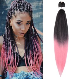 BALINGHAIR Pre Stretched Braiding Hair Ombre Pink Braiding Hair Yaki Texture Hot Water Setting Professional Braids Hair 26 Inch(1B/Light Pink-1Pcs)
