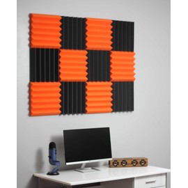 2x12x12 Orange Charcoal Acoustic Wedge Panels Soundproofing Studio Foam Tiles 12 Pack
