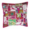 Rastogi Handicrafts Handgefertigtes Patchwork-Kissen, Sari-Patchwork-Kissen, indisch, ethnisch, bestickt, Sari-Patchwork-Kissenbezug (rosa)