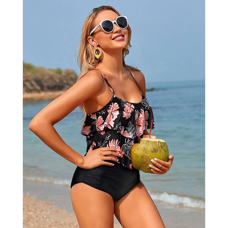 Holipick - Traje de baño tankini para mujer, dos piezas,