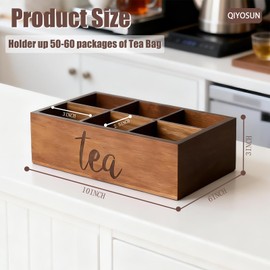 Acacia WoodenTea Storage Containers, Farmhouse Tea Bag Caddy Box, Sugar Packet Holder for Sugar, Beverage Supplies, Sweeteners, Individual Packets (Brown, 10 Inch)