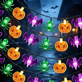 2 Piezas luces led Halloween,16 m x 80 luces LED,calabaza,araña,murciélago