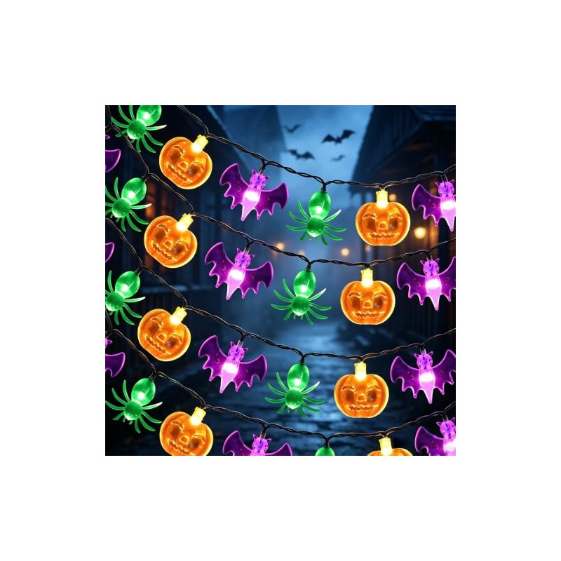 2 Piezas luces led Halloween,16 m x 80 luces LED,calabaza,araña,murciélago