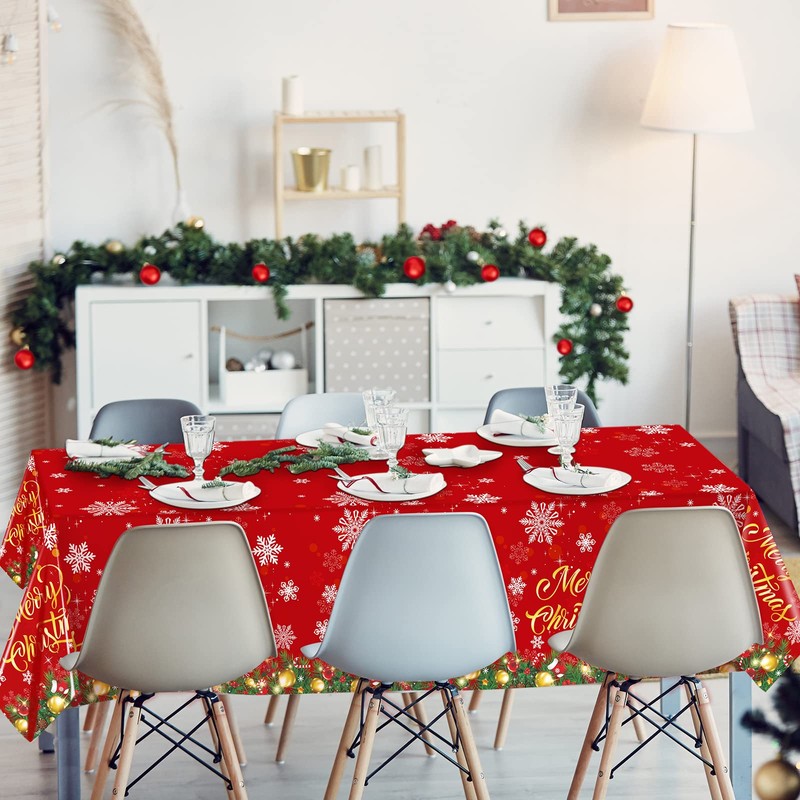 3 Pieces Merry Christmas Tablecloth Christmas Tree Plastic Table Cover