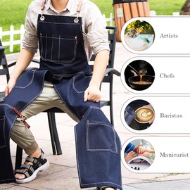 WAYUTO Adjustable Split Leg Apron with Pockets Work Apron with Leather Straps Barbershop Apron Nail Salon Apron Pottery Apron for Men and Women