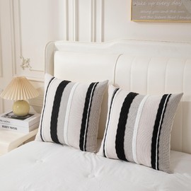 PLEPATE Boho Pillow Covers 18x18 Set of 2 for Couch-Modern Farmhouse Sofa Decorative Throw Pillow Covers Textured Chenille Cushion Covers Outdoor Netural Bohemian Pillow Cases Square