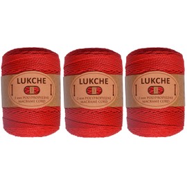 Lukche 2mm Macrame Cord Premium 100% Polypropylene 153 Yards Polyester Rope,Colorful Yarn Crochet Macrame Bag Craft for Wall Hangers, Bags, Bottom Plates, Carpets (Red, 3 Skein)