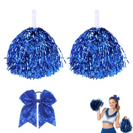 Cheerleading Pom Poms Set, 2 Pom Poms and 1 Large Cheer Bow, Colorful Sequined, Lightweight and Durable, Perfect for Cheerleading Events, School Spirit, and Sports Games