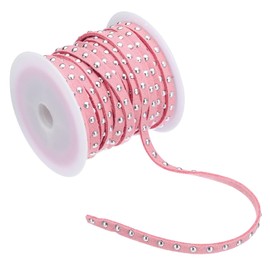 PATIKIL 16.4ft Studded Faux Suede Cord Rope for Jewelry Making, 5mm Micro Fibre Flat Leather Lace Beading String Ribbon with Rivets, Pink Silver