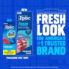 Ziploc Gallon Food Storage Freezer Bags, Stay Open Design, Easy to Fill, 66 count, 2 Pack, 132 Total (Packaging May Vary)