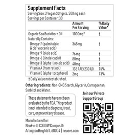 NeuEve Feminine Moisture Support Supplements with Sea Buckthorn Oil, Omega-7 for Vaginal Dryness, pH Balance & Moisture | 60 Vegan Softgels | 1-Month Supply