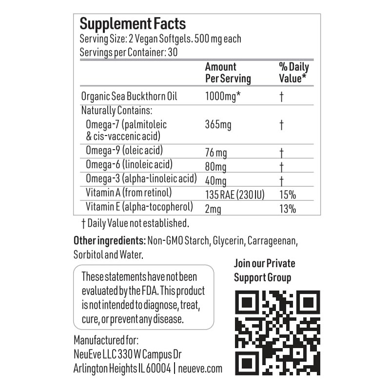 NeuEve Feminine Moisture Support Supplements with Sea Buckthorn Oil, Omega-7