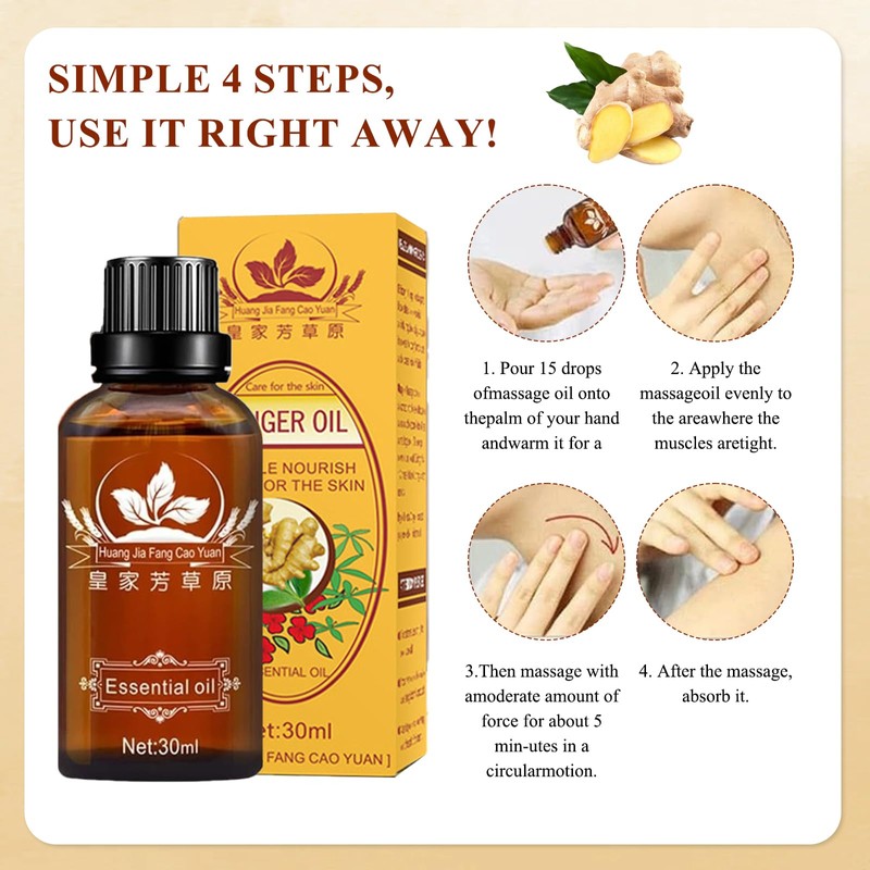 Lymphatic Drainage Ginger Oil, 2 Pack (60ml) Ginger Essential Oil,