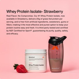 Momentous Essential Grass-Fed Whey Protein Powder - 20g Whey Isolate Protein - NSF Certified, Gluten-Free, 12 Servings for Essential Everyday Use, Strawberry