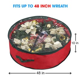 Primode Christmas Wreath Storage Bag 48" with Clear Window | Extra Large Garland Xmas Wreath Container | Durable 600D Oxford Material | XL Huge 48” Holiday Wreath Bags Box (Red)