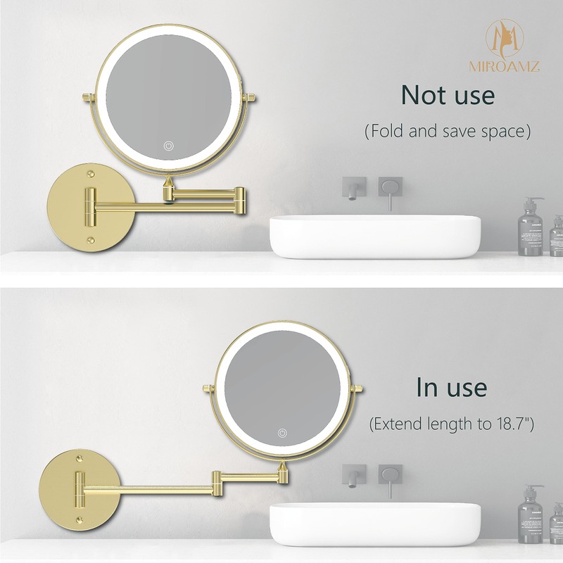 MIROAMZ Rechargeable Wall Mounted Lighted Makeup Vanity Mirror 8 Inch