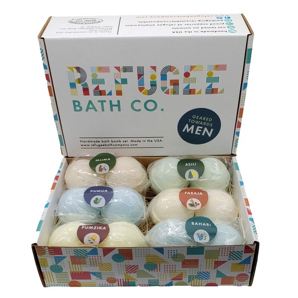 Refugee Bath Co. Mens Variety Bath Bombs, 2.5 oz Each, Cocoa Butter and Plant Based Ingredients, Vegan, Support Refugee Employment in The USA, Made in The USA