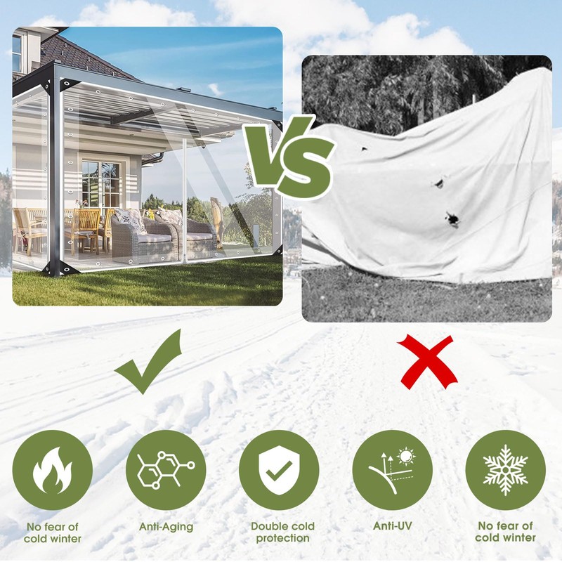 ele ELEOPTION Clear Tarp Patio Enclosure Waterproof PVC Curtains for