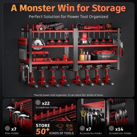 Power Tool Organizer, 4 Layer Drill Holder Wall Mount, Heavy Duty Metal Tool Shelf, Garage Tool Organizers and Storage Rack,Utility Storage Rack for Cordless Drill Charging Station-Red